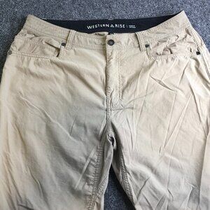 Western Rise Pants Mens 33x30 Tan Performance Nylon Stretch Chino Travel Commute